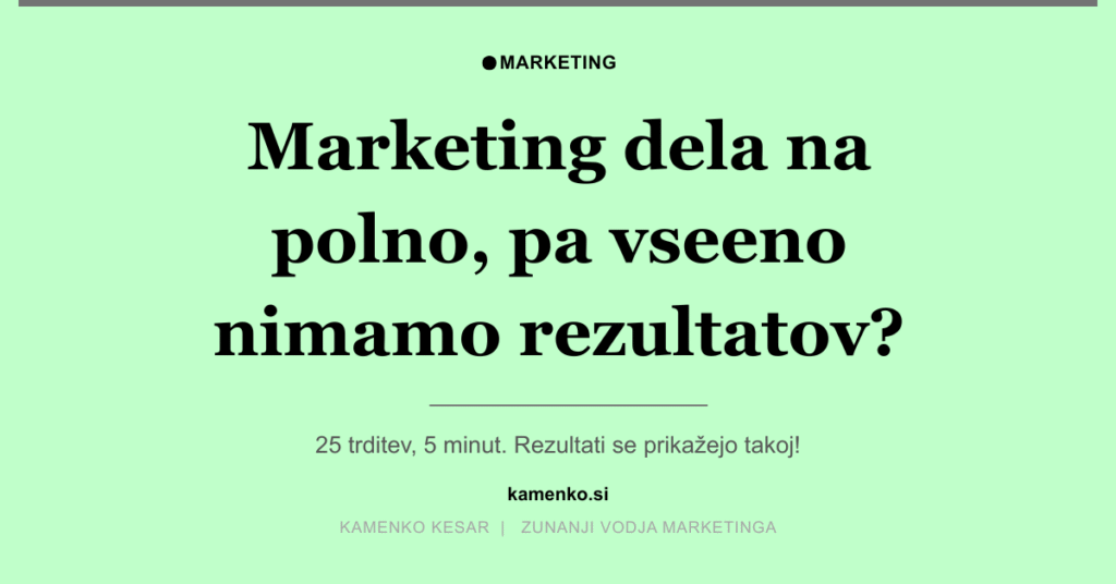 Zakaj moja marketinška ekipa dela na polno, pa vseeno nimamo rezultatov?